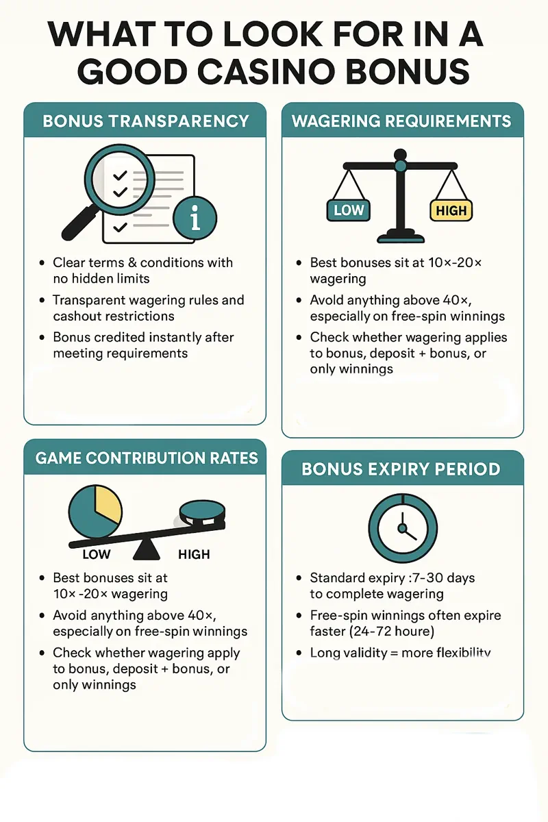 What to Look for in a Good Casino Bonus infographic