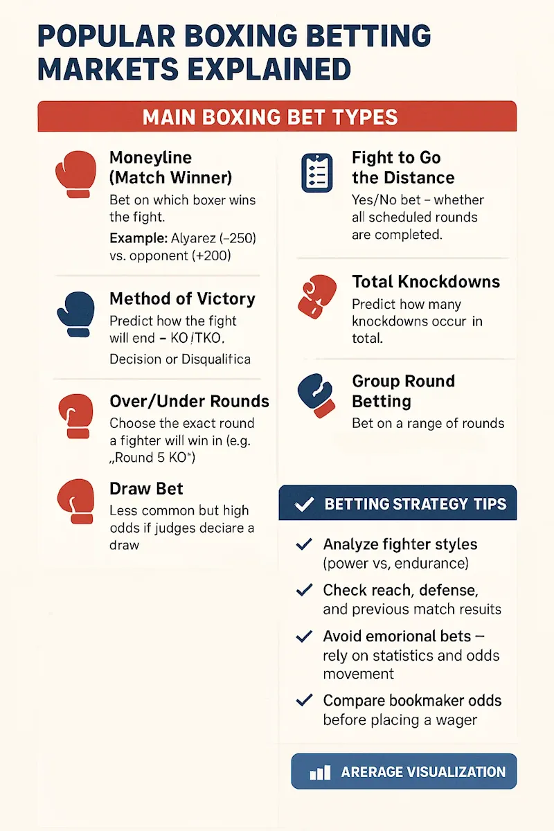 Popular Boxing Betting Markets Explained infographic