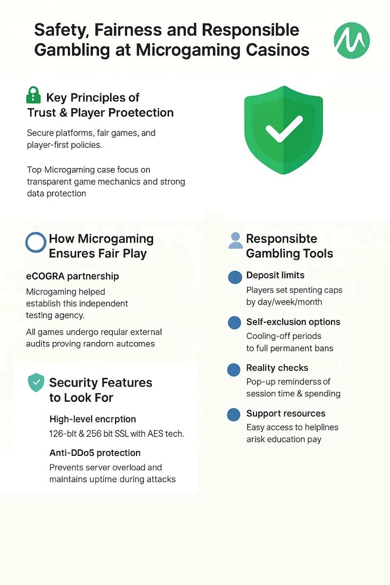 Safety, fairness, and responsible gambling infographic