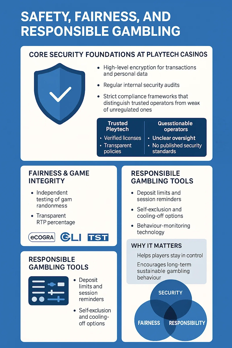 Safety, fairness, and responsible gambling infographic
