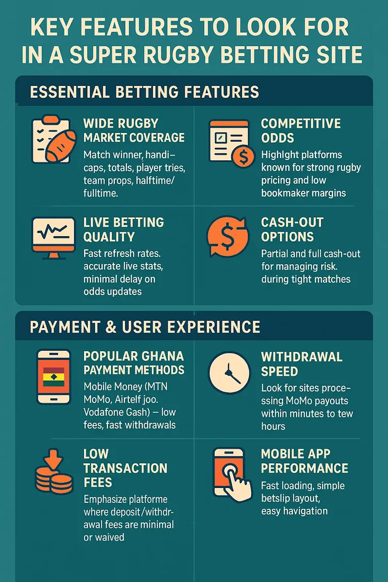 Key Features to Look for in a Super Rugby Betting Site infographic