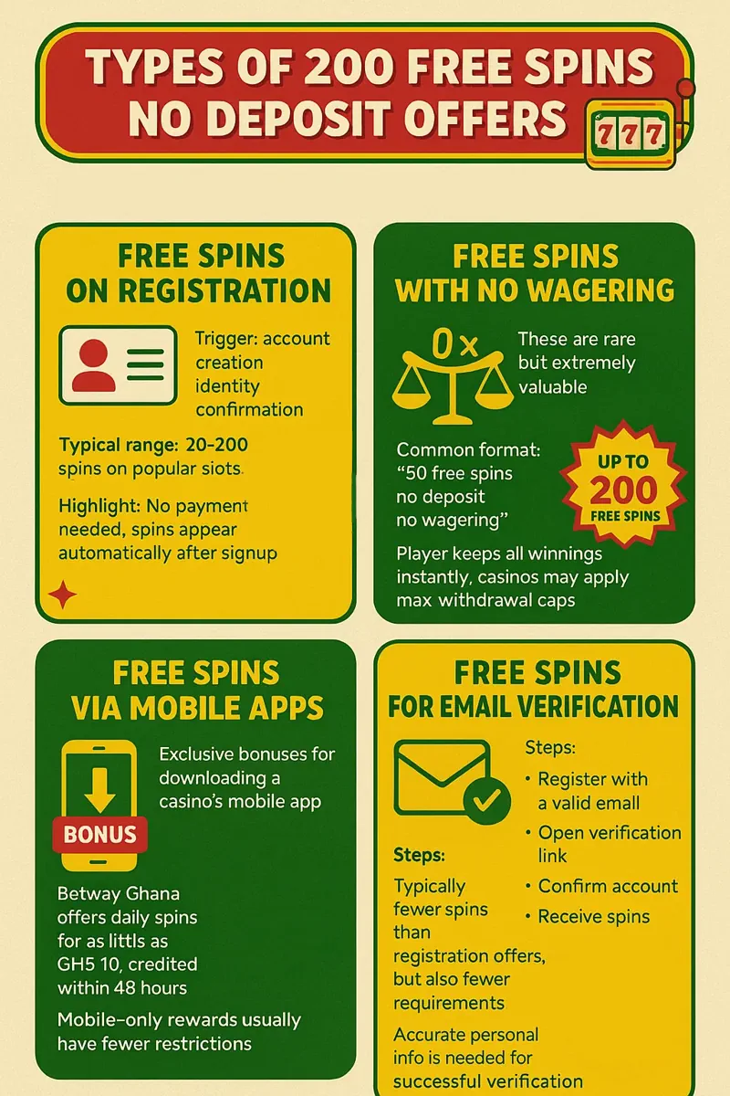 Types of 200 Free Spins ingographic
