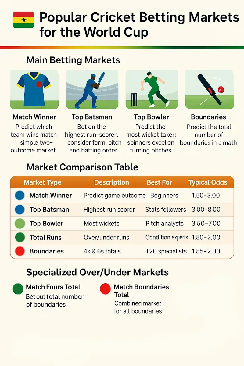 Popular Cricket Betting Markets infographic